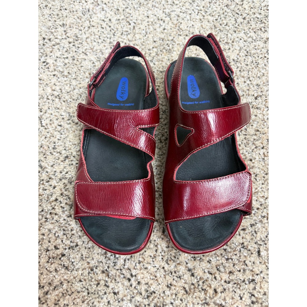 Wolky Sandals Womens 38/7 Jewel Comfort Adjustable Leather Walking Deep Red